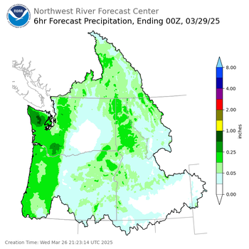 Day 3 (Friday): 6 Hourly Precipitation Forecast  ending Friday, March 28 at 5 pm PDT