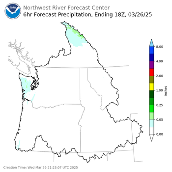 Day 1 (Wednesday): 6 Hourly Precipitation Forecast ending Wednesday, March 26 at 11 am PDT
