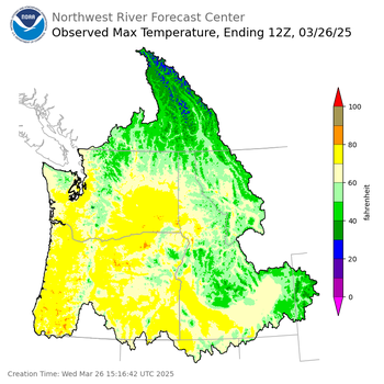 Maximum Temperatures ending Tuesday, March 25 at 9 pm PDT