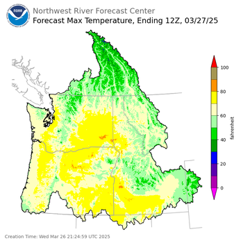 Day 1 (Wednesday): Max Temperature Forecast ending Thursday, March 27 at 5 am PDT