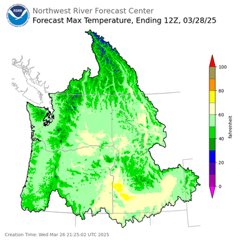 Day 2 (Thursday): Max Temperature Forecast ending Friday, March 28 at 5 am PDT