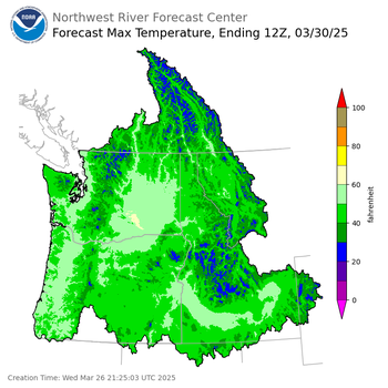 Day 4 (Saturday): Max Temperature Forecast ending Sunday, March 30 at 5 am PDT