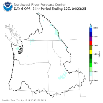 Day 6 (Tuesday): QPF Forecast  ending Wednesday, April 23 at 5 am PDT