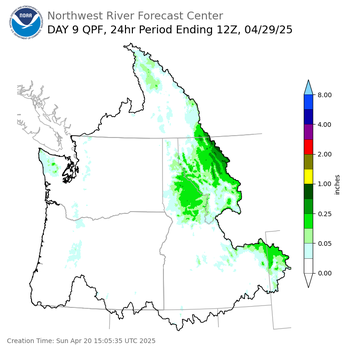 Day 9 (Monday): QPF Forecast  ending Tuesday, April 29 at 5 am PDT