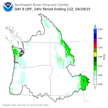 Day 8 (Monday): QPF Forecast  ending Tuesday, April 29 at 5 am PDT