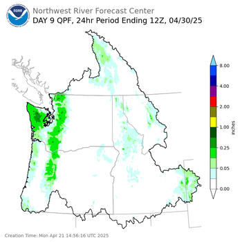 Day 9 (Tuesday): QPF Forecast  ending Wednesday, April 30 at 5 am PDT