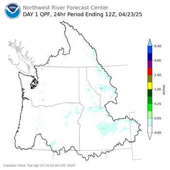 Day 1 (Tuesday): QPF Forecast  ending Wednesday, April 23 at 5 am PDT