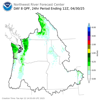 Day 8 (Tuesday): QPF Forecast  ending Wednesday, April 30 at 5 am PDT
