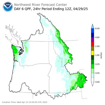 Day 6 (Monday): QPF Forecast  ending Tuesday, April 29 at 5 am PDT