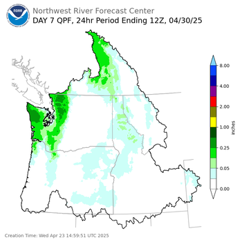 Day 7 (Tuesday): QPF Forecast  ending Wednesday, April 30 at 5 am PDT