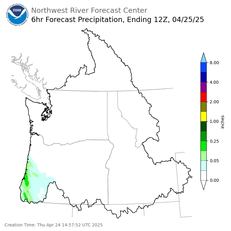 Day 1 (Thursday): 6 Hourly Precipitation Forecast ending Friday, April 25 at 5 am PDT