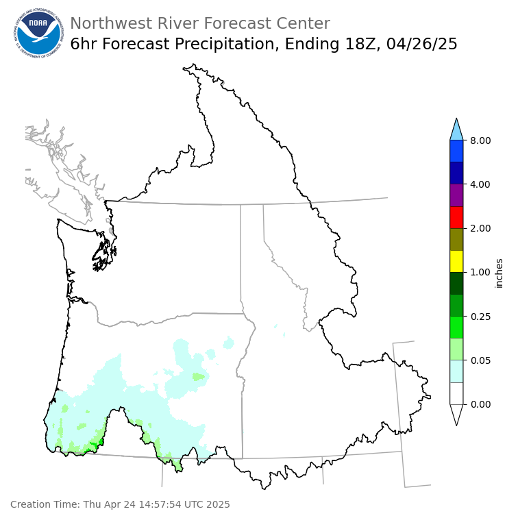 Day 3 (Saturday): 6 Hourly Precipitation Forecast  ending Saturday, April 26 at 11 am PDT