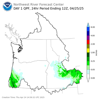 Day 1 (Thursday): QPF Forecast  ending Friday, April 25 at 5 am PDT