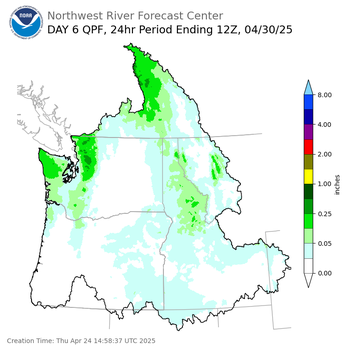 Day 6 (Tuesday): QPF Forecast  ending Wednesday, April 30 at 5 am PDT