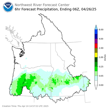 Day 2 (Friday): 6 Hourly Precipitation Forecast  ending Friday, April 25 at 11 pm PDT