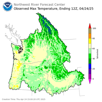 Maximum Temperatures ending Wednesday, April 23 at 9 pm PDT