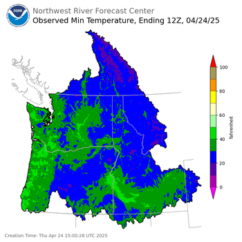 Minimum Temperatures ending Thursday, April 24 at 5 am PDT