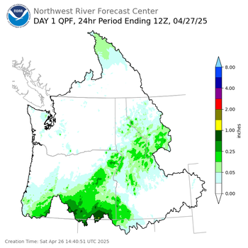 Day 1 (Saturday): QPF Forecast  ending Sunday, April 27 at 5 am PDT