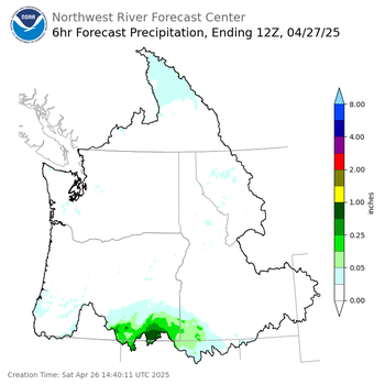 Day 1 (Saturday): 6 Hourly Precipitation Forecast ending Sunday, April 27 at 5 am PDT