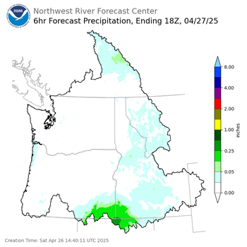 Day 2 (Sunday): 6 Hourly Precipitation Forecast  ending Sunday, April 27 at 11 am PDT