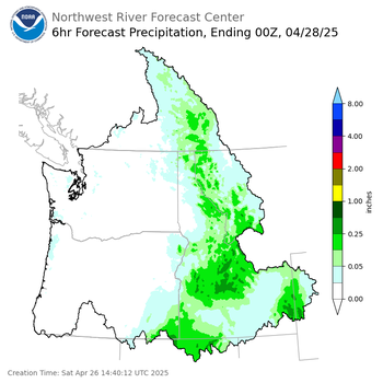 Day 2 (Sunday): 6 Hourly Precipitation Forecast  ending Sunday, April 27 at 5 pm PDT