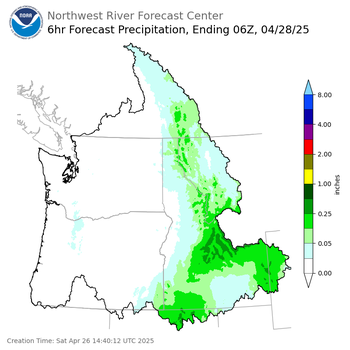 Day 2 (Sunday): 6 Hourly Precipitation Forecast  ending Sunday, April 27 at 11 pm PDT