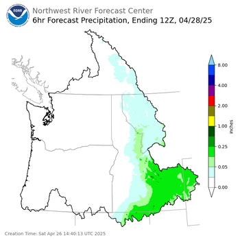 Day 2 (Sunday): 6 Hourly Precipitation Forecast  ending Monday, April 28 at 5 am PDT