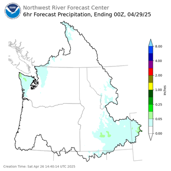 Day 3 (Monday): 6 Hourly Precipitation Forecast  ending Monday, April 28 at 5 pm PDT