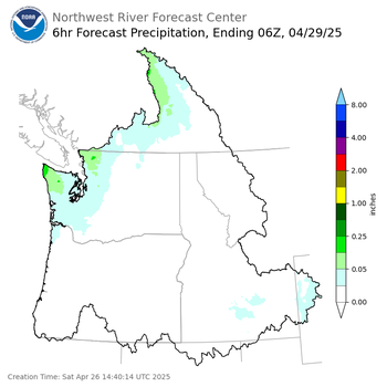 Day 3 (Monday): 6 Hourly Precipitation Forecast  ending Monday, April 28 at 11 pm PDT