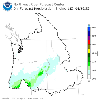 Day 1 (Saturday): 6 Hourly Precipitation Forecast ending Saturday, April 26 at 11 am PDT