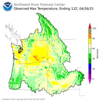 Maximum Temperatures ending Friday, April 25 at 9 pm PDT
