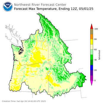 Day 5 (Wednesday): Max Temperature Forecast ending Thursday, May 1 at 5 am PDT