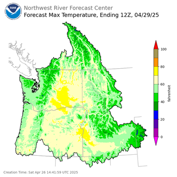 Day 3 (Monday): Max Temperature Forecast ending Tuesday, April 29 at 5 am PDT