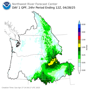 Day 1 (Sunday): QPF Forecast  ending Monday, April 28 at 5 am PDT