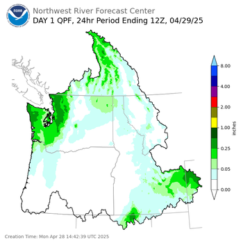 Day 1 (Monday): QPF Forecast  ending Tuesday, April 29 at 5 am PDT