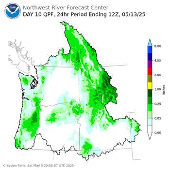 Day 10 (Monday): Precipitation Forecast ending Tuesday, May 13 at 5 am PDT