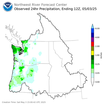 Observed Precipitation ending Saturday, May 3 at 5 am PDT