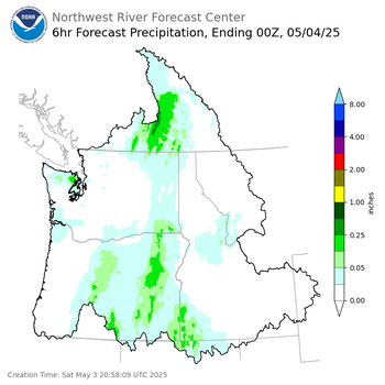 Day 1 (Saturday): 6 Hourly Precipitation Forecast ending Saturday, May 3 at 5 pm PDT