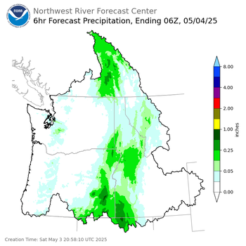 Day 1 (Saturday): 6 Hourly Precipitation Forecast ending Saturday, May 3 at 11 pm PDT