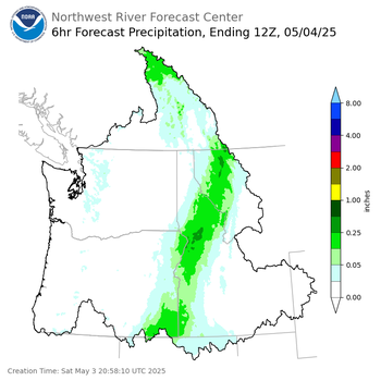 Day 1 (Saturday): 6 Hourly Precipitation Forecast ending Sunday, May 4 at 5 am PDT