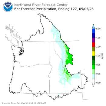Day 2 (Sunday): 6 Hourly Precipitation Forecast  ending Monday, May 5 at 5 am PDT