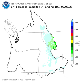 Day 3 (Monday): 6 Hourly Precipitation Forecast  ending Monday, May 5 at 11 am PDT