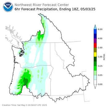 Day 1 (Saturday): 6 Hourly Precipitation Forecast ending Saturday, May 3 at 11 am PDT