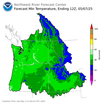 Day 4 (Tuesday): Min Temperature Forecast ending Wednesday, May 7 at 5 am PDT