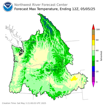 Day 2 (Sunday): Max Temperature Forecast ending Monday, May 5 at 5 am PDT