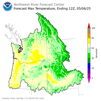 Day 3 (Monday): Max Temperature Forecast ending Tuesday, May 6 at 5 am PDT