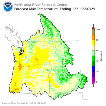 Day 4 (Tuesday): Max Temperature Forecast ending Wednesday, May 7 at 5 am PDT