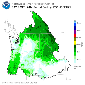 Day 5 (Monday): Precipitation Forecast ending Tuesday, May 13 at 5 am PDT