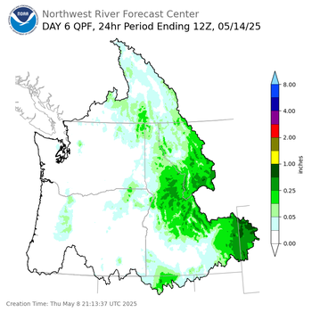 Day 6 (Tuesday): Precipitation Forecast ending Wednesday, May 14 at 5 am PDT