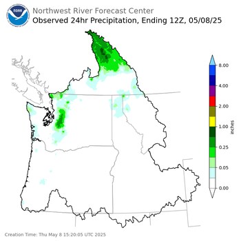 Observed Precipitation ending Thursday, May 8 at 5 am PDT